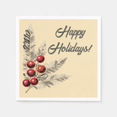 Serviette En Papier Berries Retro Holly et À feuillage persistant (Devant)