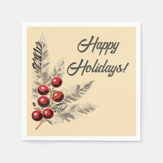 Serviette En Papier Berries Retro Holly et À feuillage persistant (Devant)