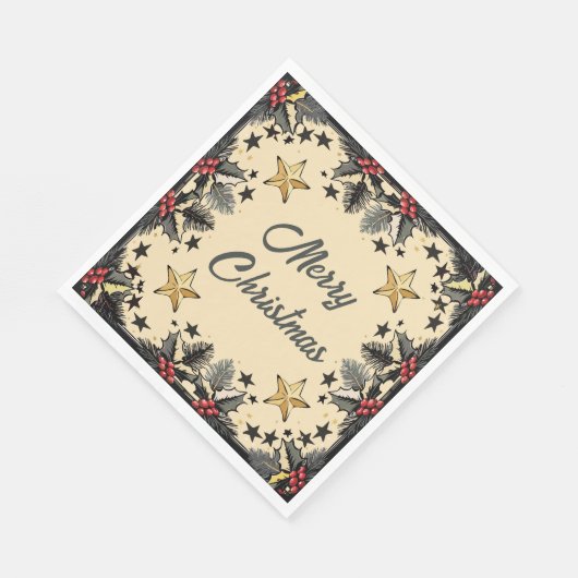 Serviette En Papier Berries Retro Holly et À feuillage persistant (Coin)