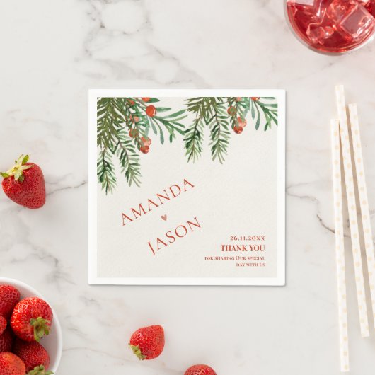 Serviette En Papier Berries Rouges Et mariage De Noël Festif Feuille (En situation)