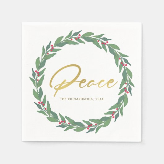 SERVIETTE EN PAPIER BERRIES ROUGES VERTES VERTES VERS VERS NOËL PAIX (Devant)