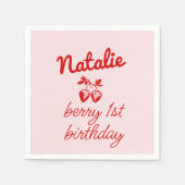 Serviette En Papier Berry 1er Pink Hand Drawberries Anniversaire (Devant)