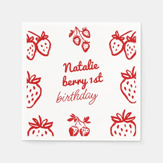 Serviette En Papier Berry 1st Hand Drawberry Girl Fun Anniversaire (Devant)