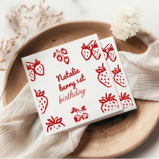 Serviette En Papier Berry 1st Hand Drawberry Girl Fun Anniversaire