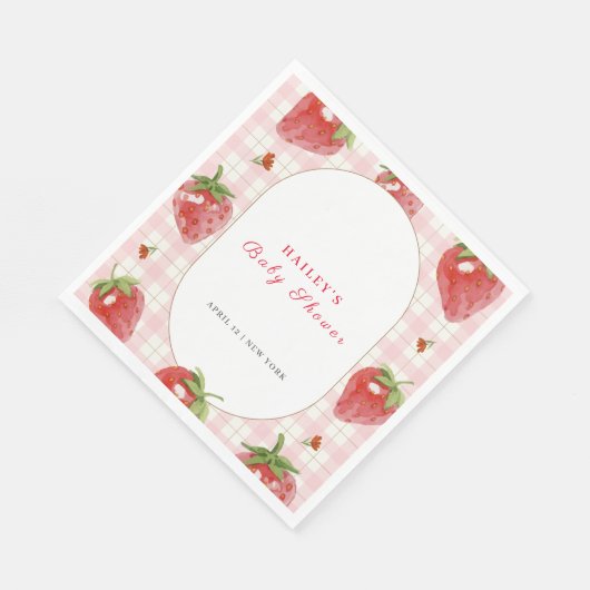 Serviette En Papier Berry aux fraises roses En vichy Baby shower sucré (Coin)