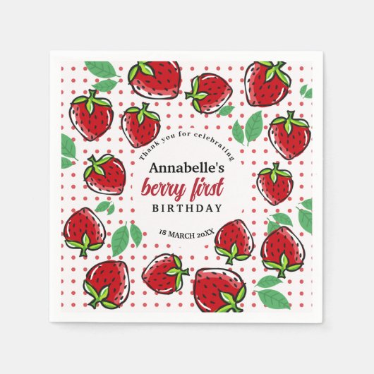 Serviette En Papier Berry aux fraises sucrées Premier anniversaire (Devant)