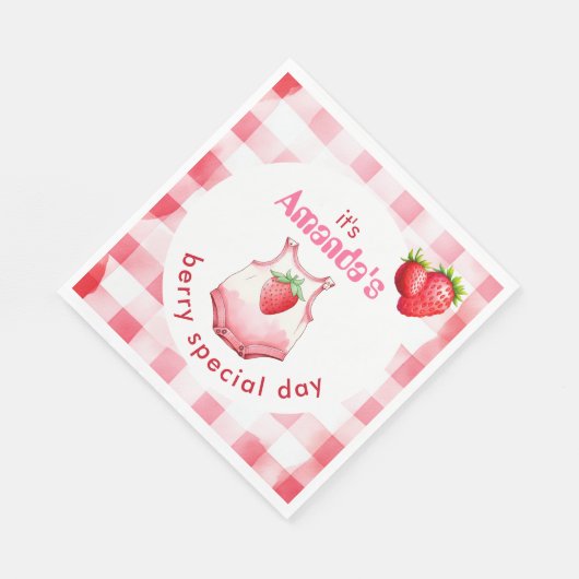 Serviette En Papier Berry Baby shower spécial En vichy Fraise Party (Coin)
