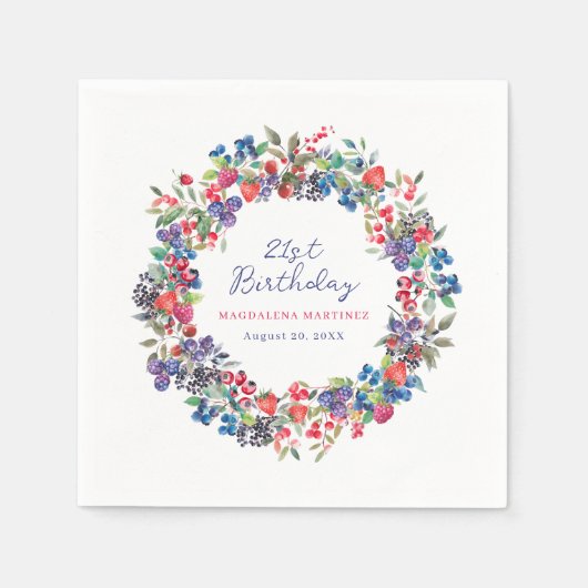 Serviette En Papier Berry Boho Rustique Été 21e anniversaire (Devant)