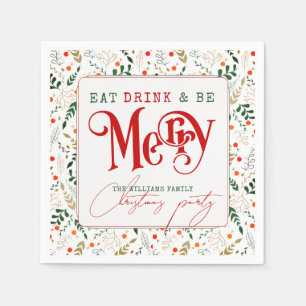Serviette En Papier Berry Branche Manger, Boire Soyez Joyeux Noël Fête