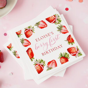 Serviette En Papier Berry de fraise Coquette Premier anniversaire