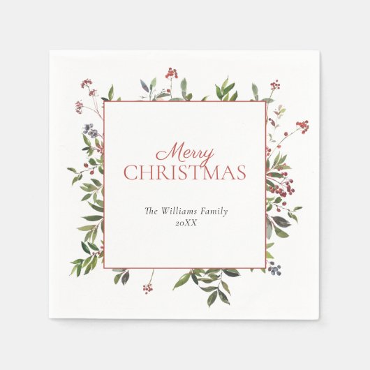 Serviette En Papier Berry d'hiver chaud rustique Joyeux Noël (Devant)
