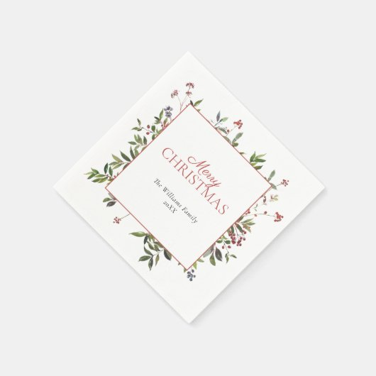 Serviette En Papier Berry d'hiver chaud rustique Joyeux Noël (Coin)