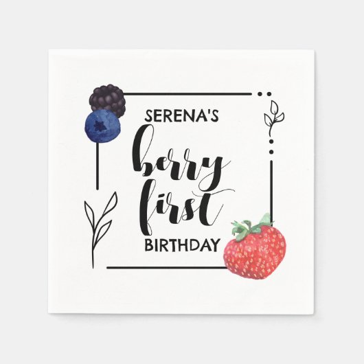 Serviette En Papier Berry First | 1er anniversaire | Berry mixte | Min (Devant)