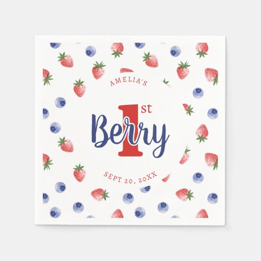 Serviette En Papier Berry First Birday Party fraise et bleuet (Devant)