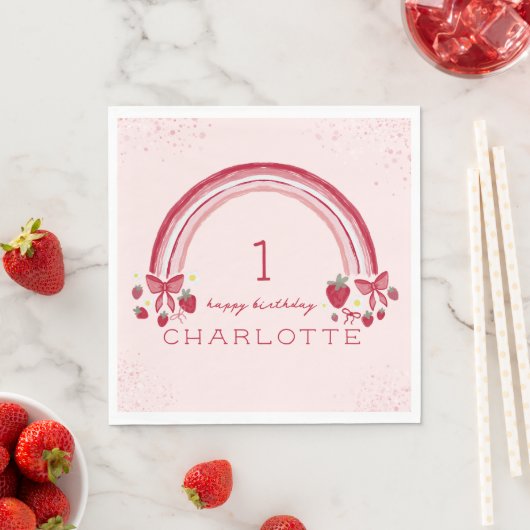 Serviette En Papier Berry First Birday Rainbow Strawberry Bows (En situation)