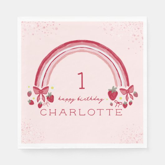 Serviette En Papier Berry First Birday Rainbow Strawberry Bows (Devant)