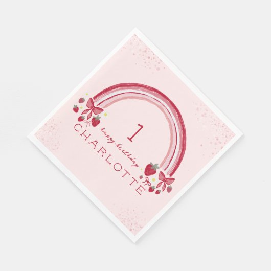 Serviette En Papier Berry First Birday Rainbow Strawberry Bows (Coin)