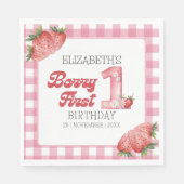 Serviette En Papier "Berry First Birthday Girl strawberry Theme (Devant)
