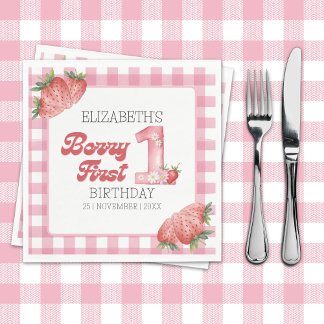 Serviette En Papier "Berry First Birthday Girl strawberry Theme