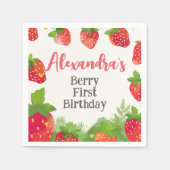 Serviette En Papier Berry First Birthday Girls Strawberry Personnalisé (Devant)