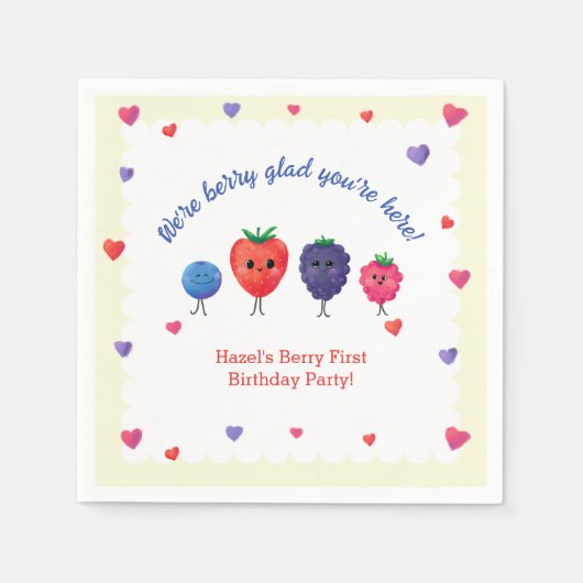 Serviette En Papier Berry First Birthday Strawberry, Blueberry et plus (Devant)