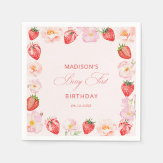 Serviette En Papier Berry First Birthday Strawberry Bow 
