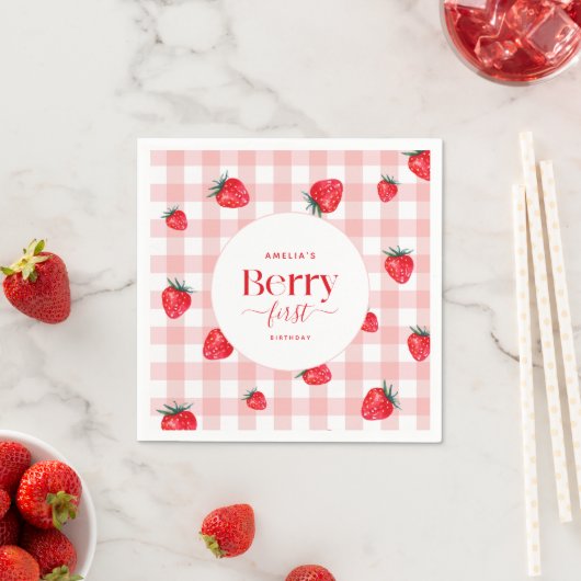 Serviette En Papier Berry First Birthday Strawberry Girl (En situation)