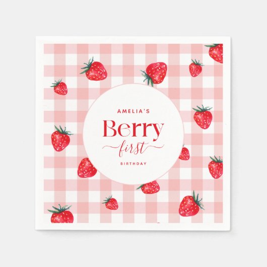 Serviette En Papier Berry First Birthday Strawberry Girl (Devant)