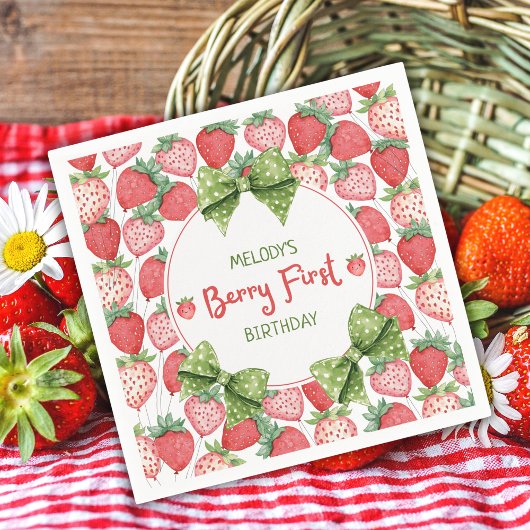 Serviette En Papier Berry First Birthday Strawberry Party 