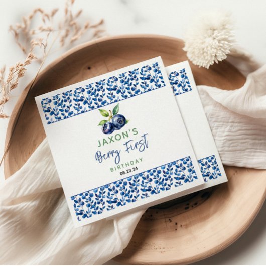 Serviette En Papier Berry First Blueberry 1er Anniversaire