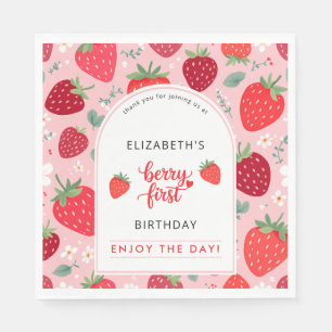 Serviette En Papier Berry First Cute 1er Anniversaire Fille de fraise