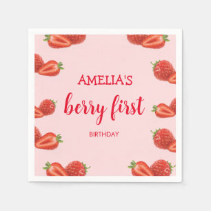 Serviette En Papier Berry First fraise 1er Anniversaire rose