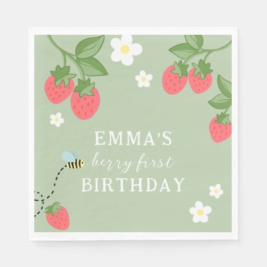 Serviette En Papier Berry First Girls Strawberry First Birthday Party (Devant)