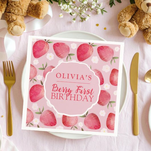 Serviette En Papier Berry First Red Strawberry Birthday