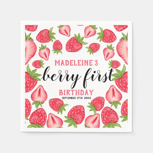 Serviette En Papier Berry First Strawberry 1er fête d'anniversaire Per (Devant)