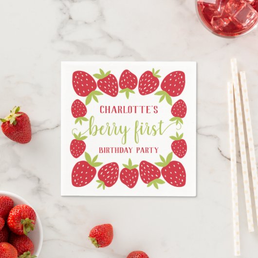 Serviette En Papier Berry First Strawberry 1er fête d'anniversaire Per (En situation)