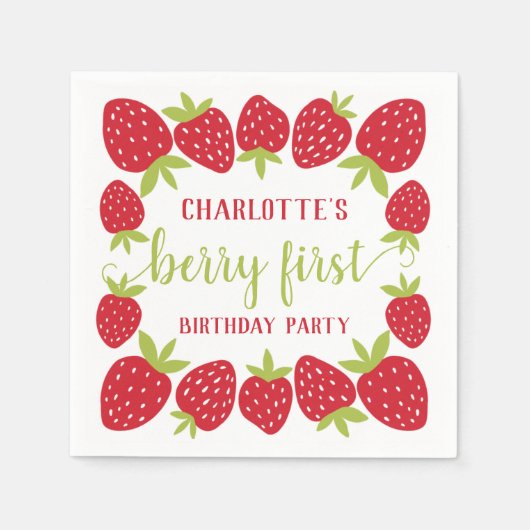 Serviette En Papier Berry First Strawberry 1er fête d'anniversaire Per (Devant)