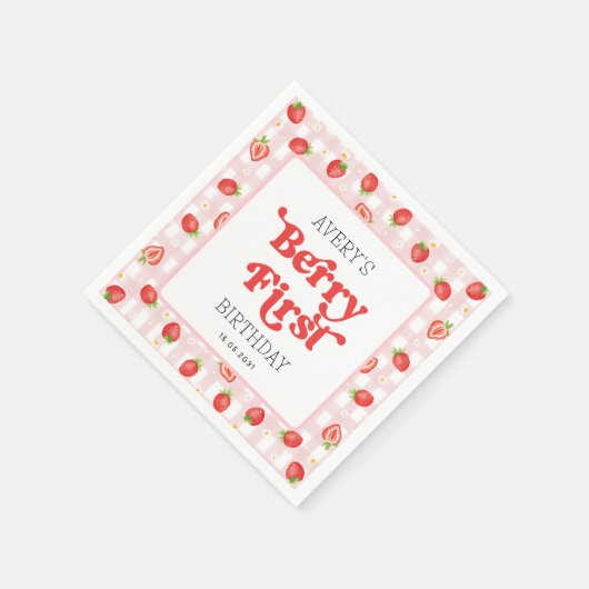 Serviette En Papier Berry First Strawberry 1ère fête d'anniversaire (Coin)