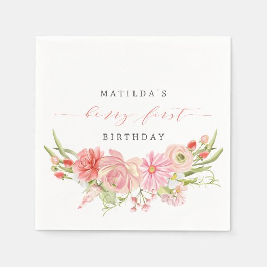 Serviette En Papier Berry First Strawberry Été 1er anniversaire | (Devant)