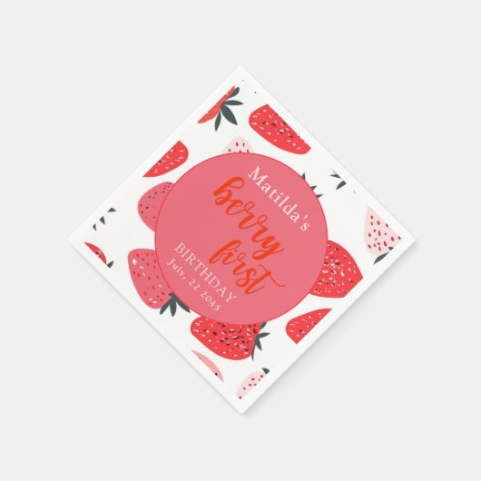 Serviette En Papier Berry First Strawberry fête d'anniversaire Rouge (Coin)