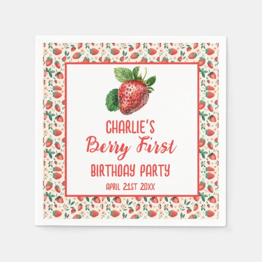 Serviette En Papier Berry First Strawberry Girl 1er anniversaire fête (Devant)