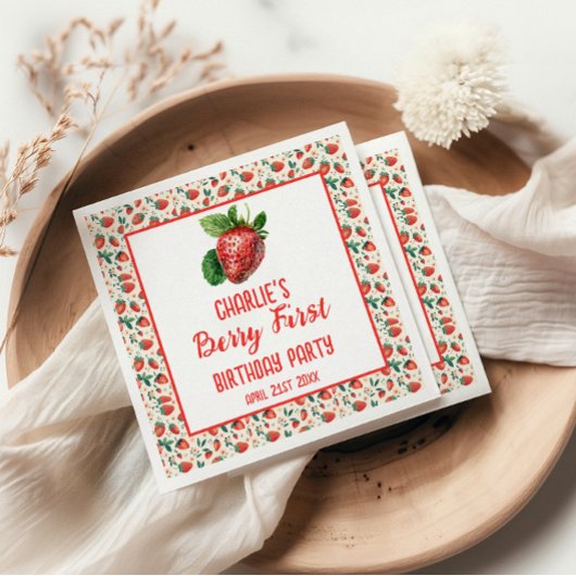 Serviette En Papier Berry First Strawberry Girl 1er anniversaire fête