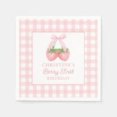 Serviette En Papier Berry First Strawberry Pink Bow 1er anniversaire (Devant)