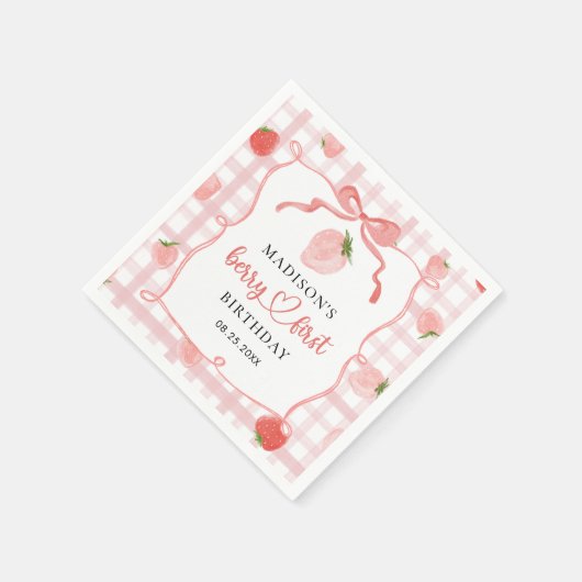 Serviette En Papier Berry First Strawberry Pink En vichy 1er anniversa (Coin)