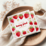 Serviette En Papier Berry fraise Premier anniversaire<br><div class="desc">Berry Premier Anniversaire ! Serviettes de fête d'anniversaire aux fraises et aux plaids roses.</div>