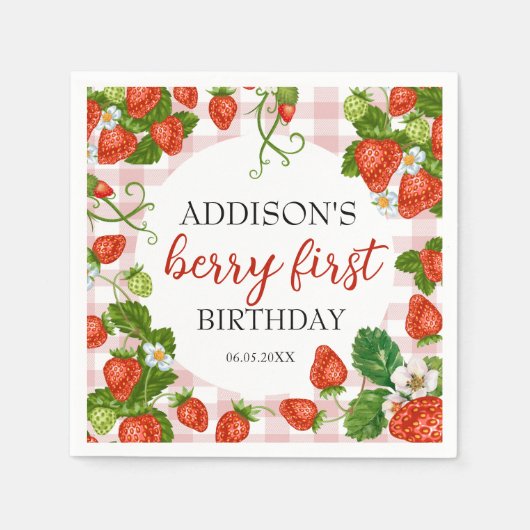 Serviette En Papier Berry fraise Première fille 1er anniversaire (Devant)