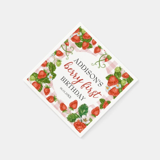 Serviette En Papier Berry fraise Première fille 1er anniversaire (Coin)