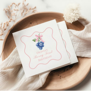 Serviette En Papier Berry premier anniversaire bleu Bow rose Coquette