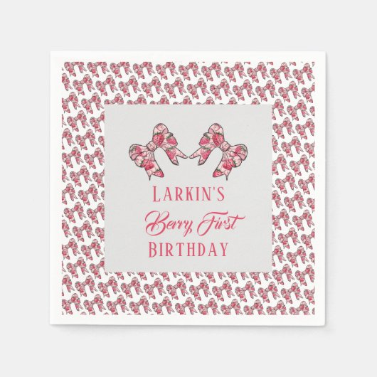 Serviette En Papier Berry premier anniversaire de fraise Bow rose (Devant)