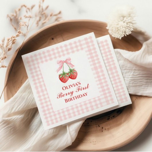 Serviette En Papier Berry premier anniversaire de fraise Bow rose En v